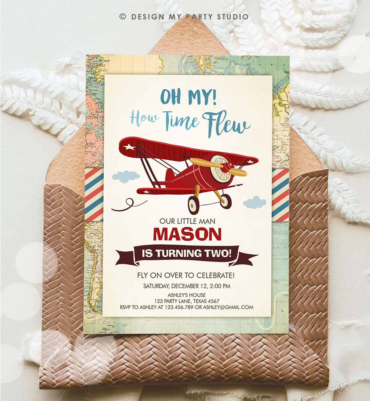 Editable Airplane Birthday Invitation Oh My Time Flew Red Airplane Second Birthday Plane Sky Instant Download Printable Evite Template 0011