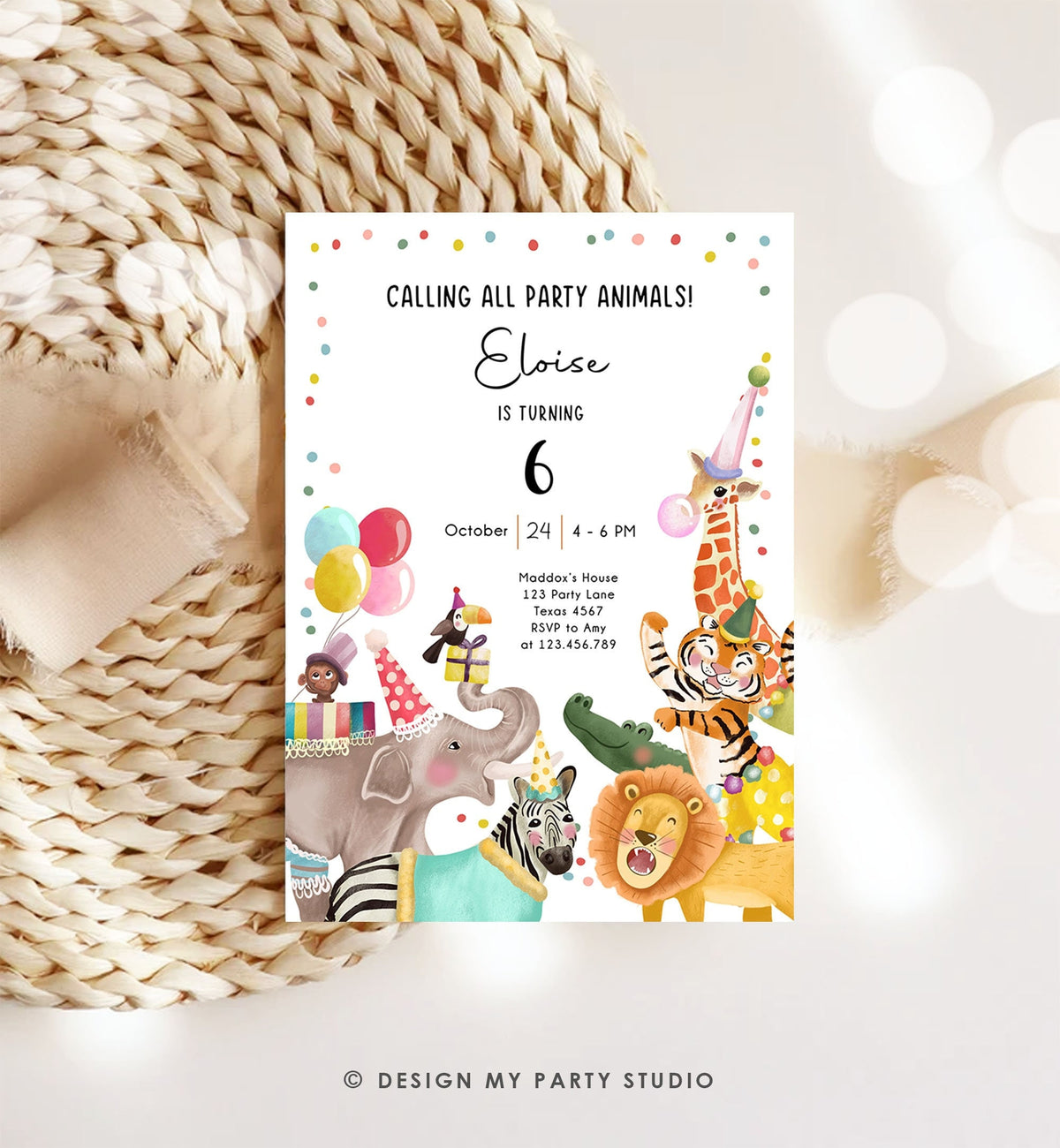 Editable Calling All Party Animals Birthday Invitation Wild One Jungle Zoo Safari Animals Boy Girl Download Printable Corjl Template 0482