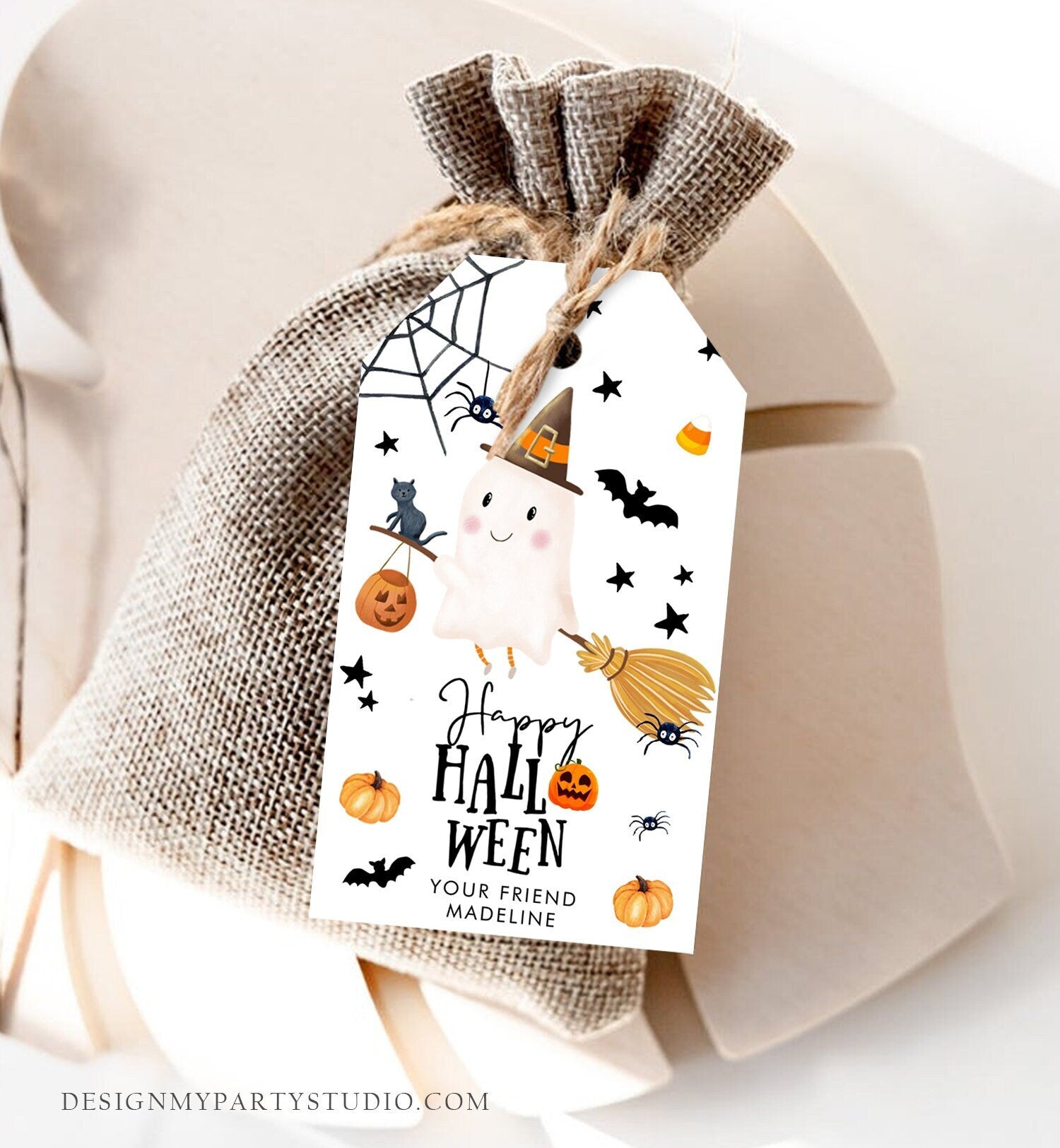 Editable Happy Halloween Gift Tags Trick Or Treat Favor Tags Ghost Treat Tag Personalized Download Printable Template Corjl 0261 0479 0009