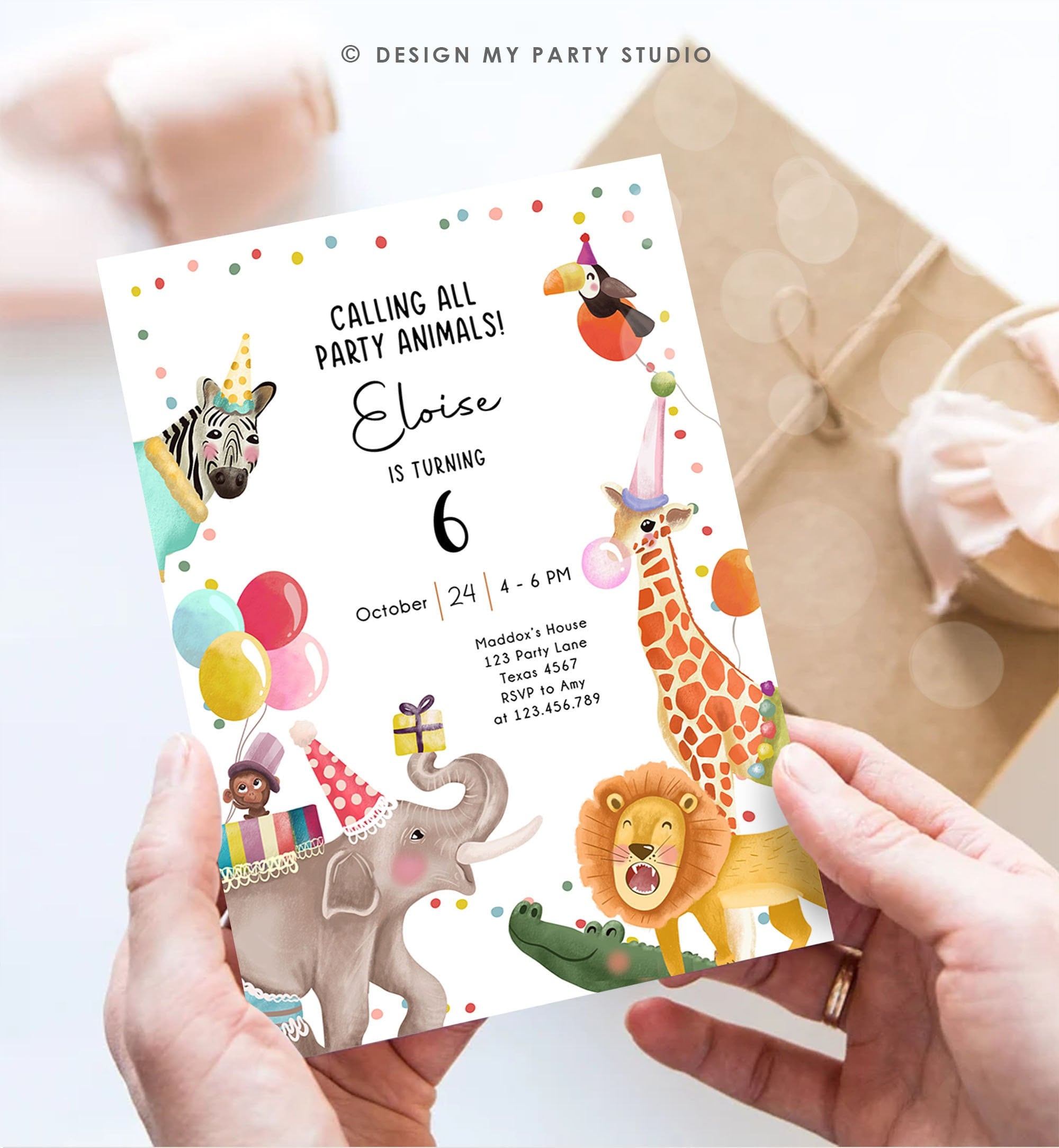 Editable Calling All Party Animals Birthday Invitation Wild One Jungle Zoo Safari Animals Boy Girl Download Printable Corjl Template 0482