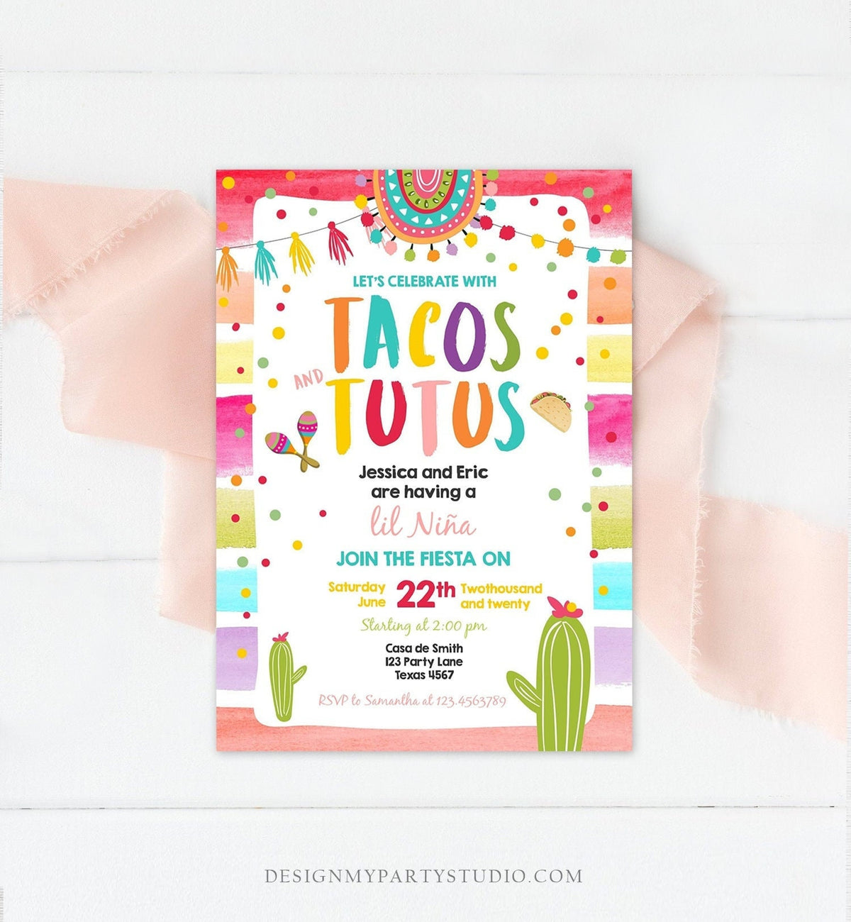 Editable Fiesta Baby Shower Invitation Tacos and Tutus Cactus Mexican Fiesta Couples Shower Taco Sprinkle Digital Template Printable 0134