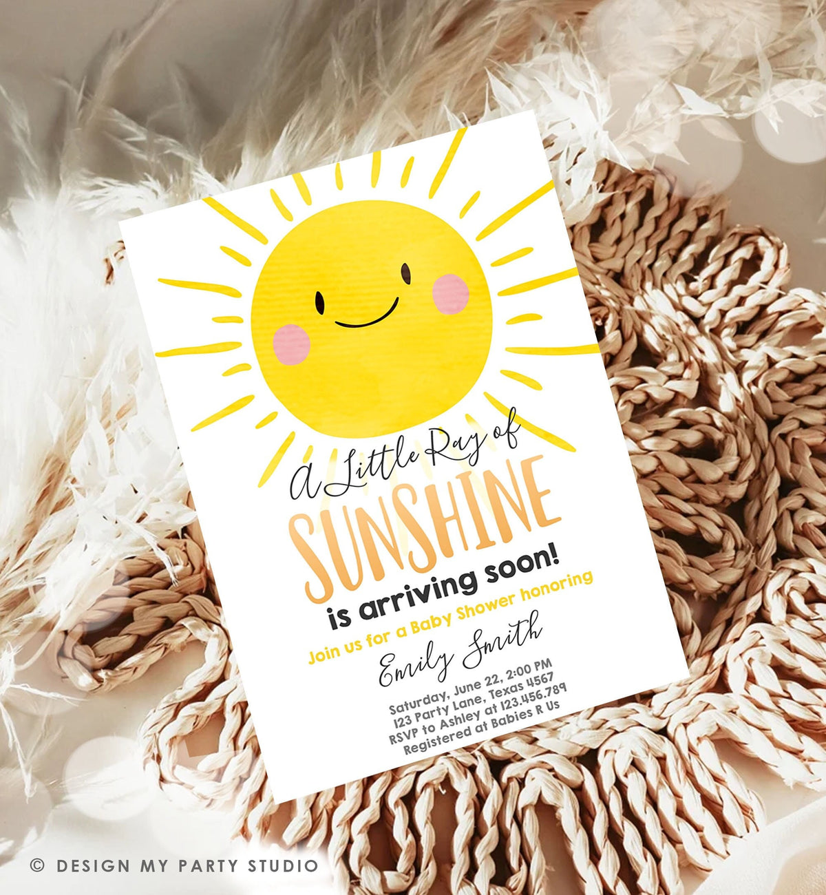 Editable Sunshine Baby Shower Invitation A Ray of Sunshine Little Sunshine Gender Neutral Invite Download Sigital Template Printable 0141