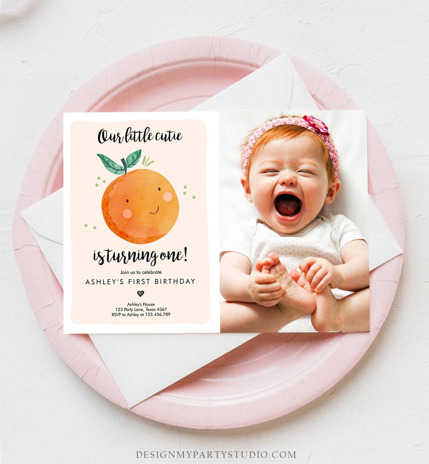 Editable Little Cutie Birthday Invitation Clementine Oranges Party Boy Girl Orange Invitation Citrus Download Printable Corjl Template 0330