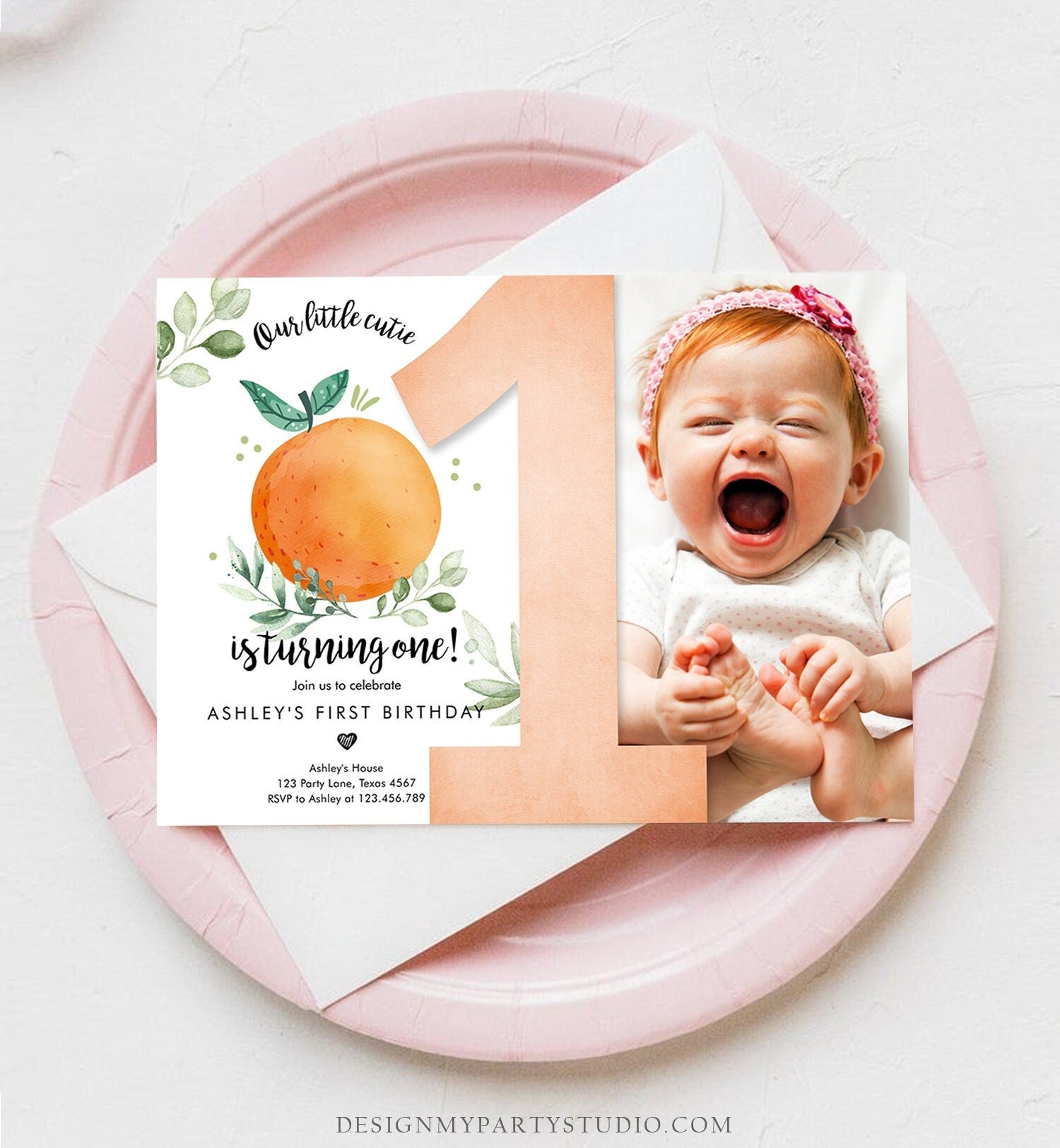 Editable Little Cutie Birthday Invitation Clementine Oranges Party Boy Girl Orange Invitation Citrus Download Printable Corjl Template 0330