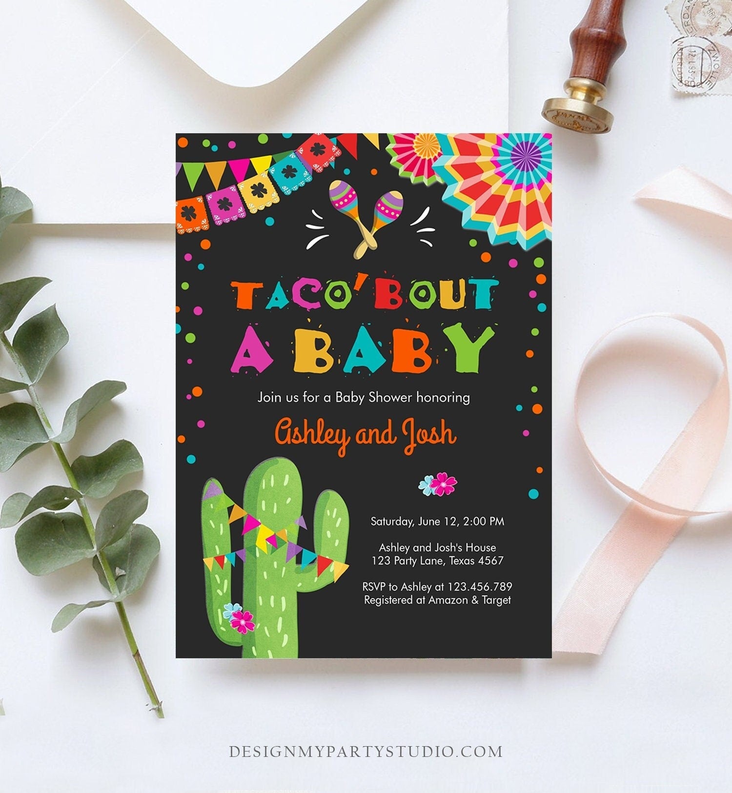 Editable Taco Bout A Baby Baby Shower Invitation Fiesta Cactus Mexican Couples Coed Shower Instant Download Printable Corjl Template 0045