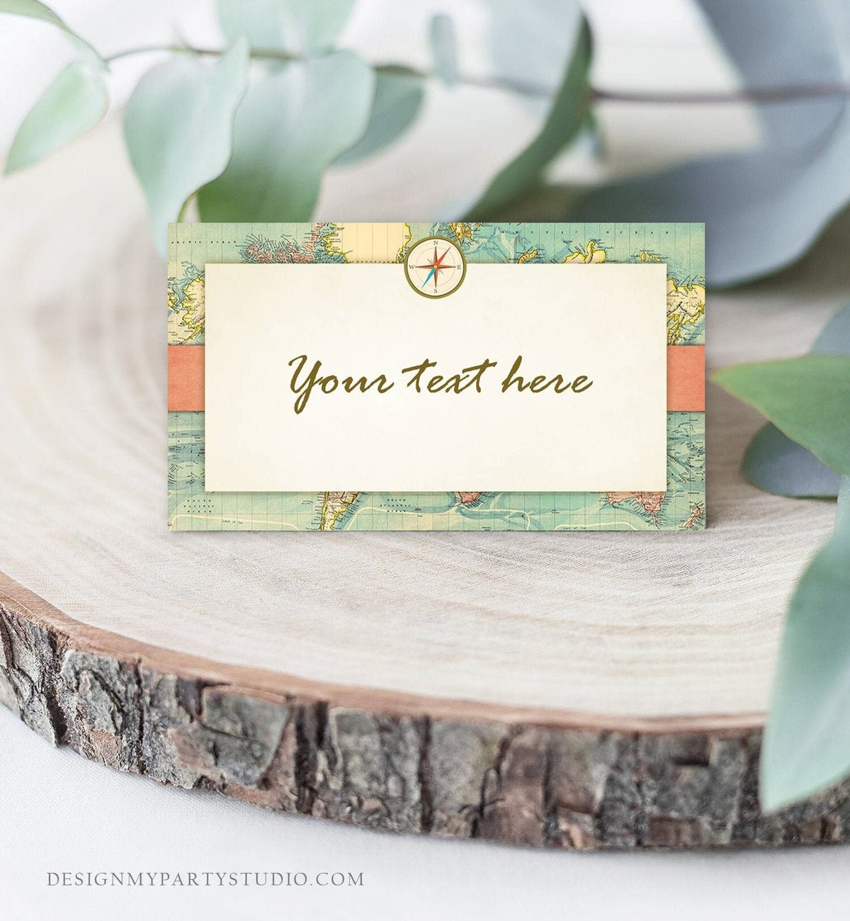 Editable Adventure Food Labels World Map Travel Place Card Tent Card Escort Card Buffet Card Compass Traveling Journey Corjl Template 0044