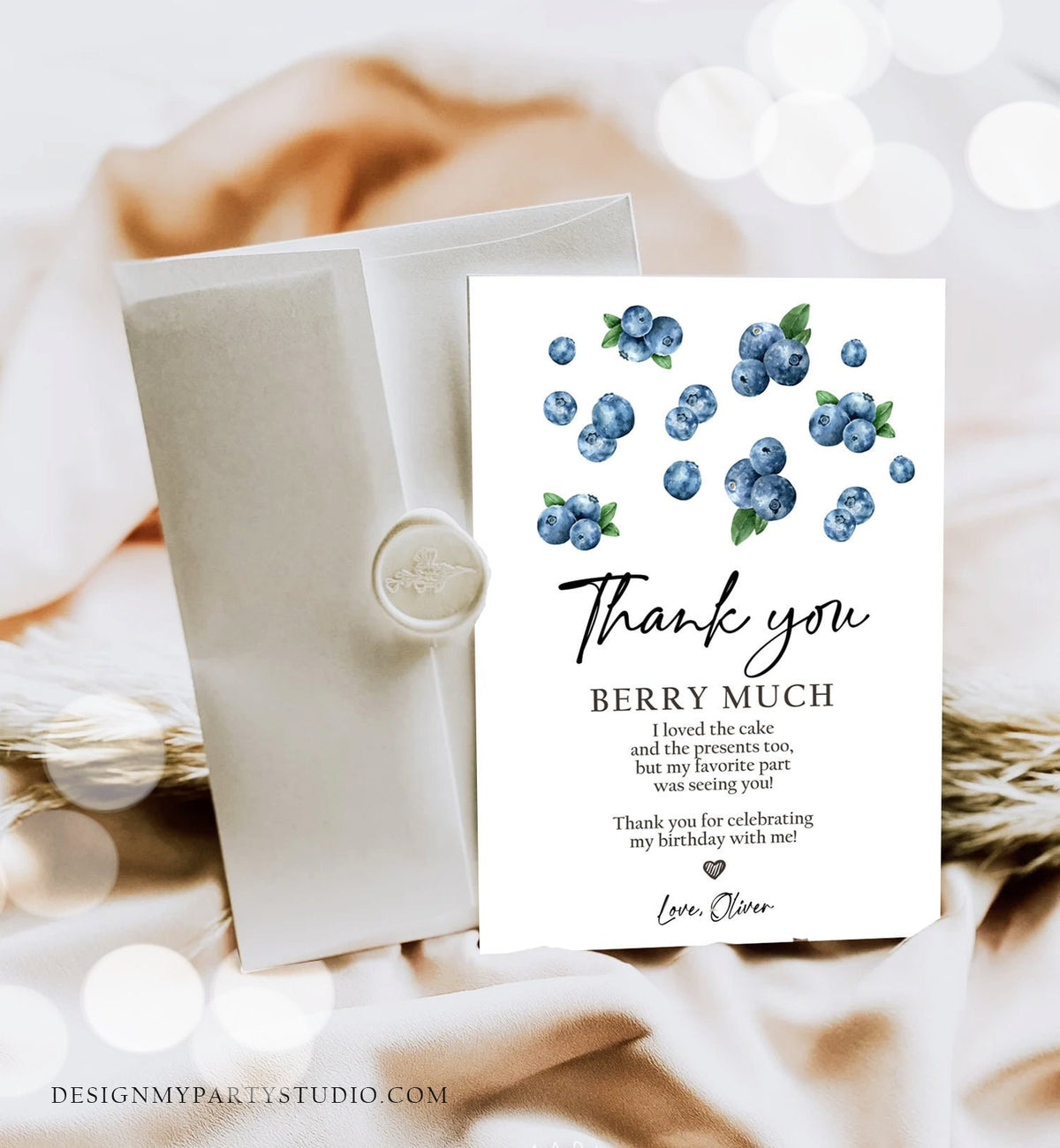 Editable Blueberry Thank You Card Berry First Birthday Berry Sweet Farmers Market Blueberries Boy Download Printable Template Corjl 0399