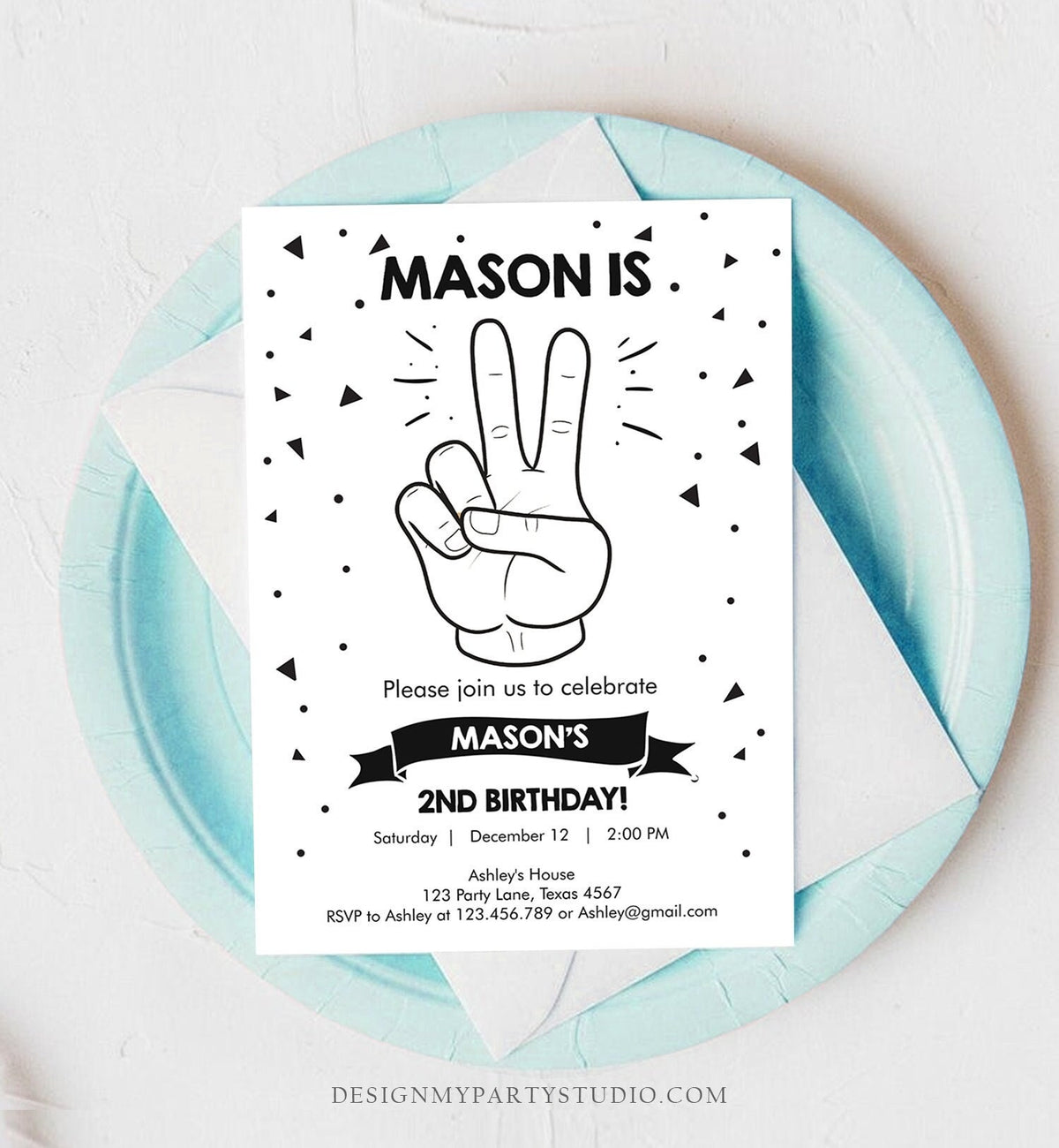 Editable Two Cool Birthday Invitation Boy Second Birthday Party 2nd I&#39;m this Many I&#39;m Two Cool Peace Hip Hop Printable Corjl Template 0136