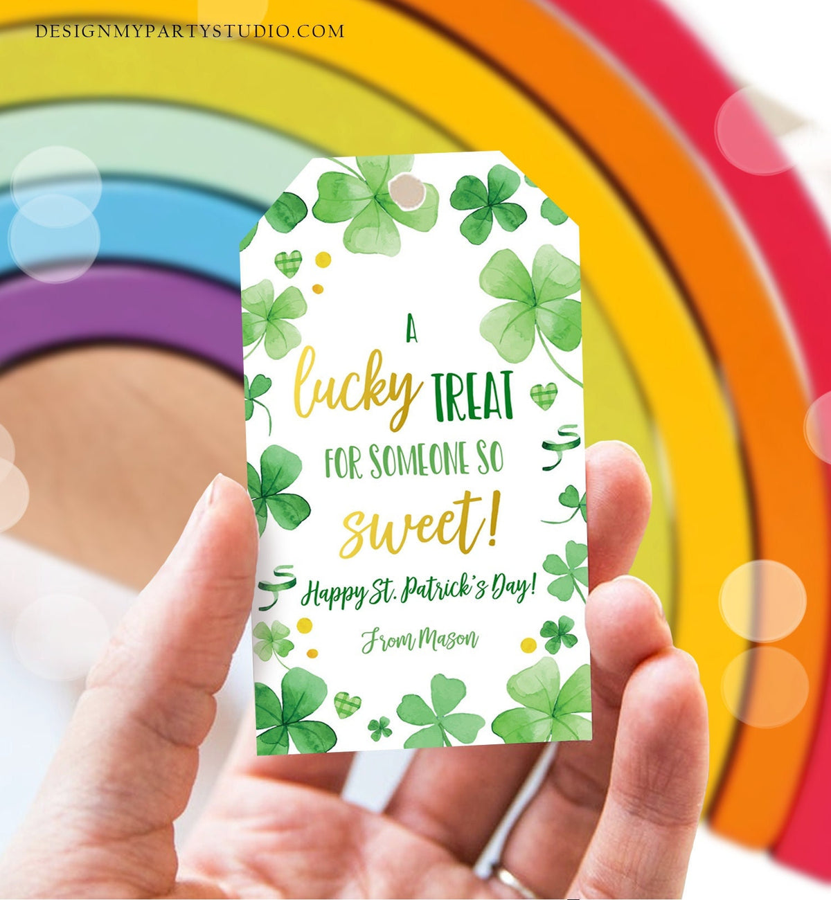 Editable St. Patrick&#39;s Day Tag Lucky Treat for Someone Sweet Tag Friend School Classroom Gift Classmate Shamrock Teacher Template Corjl 0451