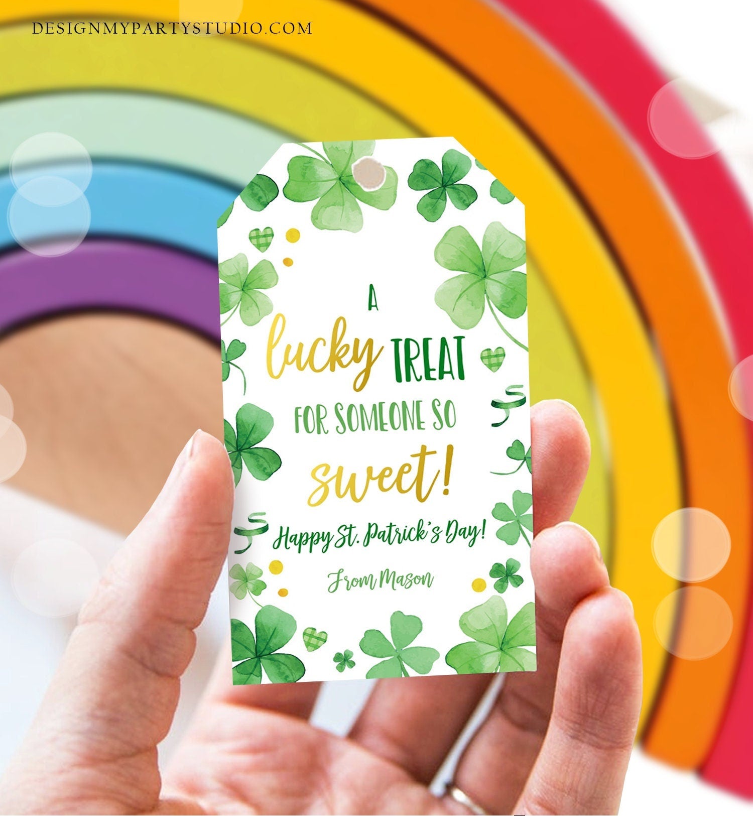 Editable St. Patrick's Day Tag Lucky Treat for Someone Sweet Tag Friend School Classroom Gift Classmate Shamrock Teacher Template Corjl 0451