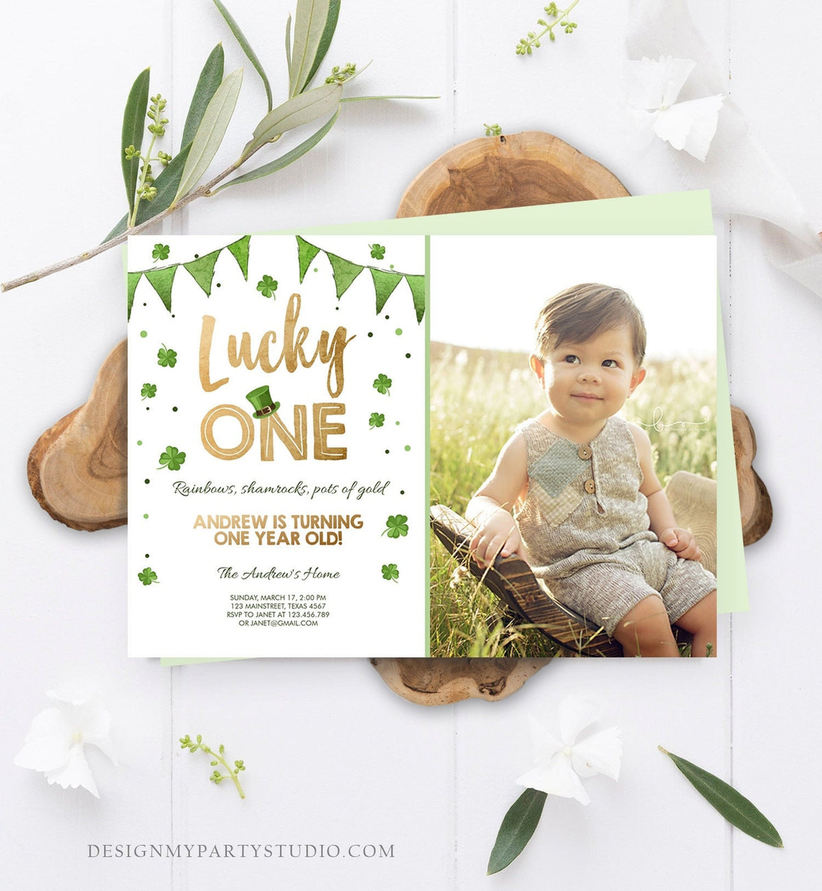 Editable St. Patrick&#39;s Day Birthday Invitation Shamrock Clover St Patricks day Birthday Lucky One Printable Invite Template Corjl 0115