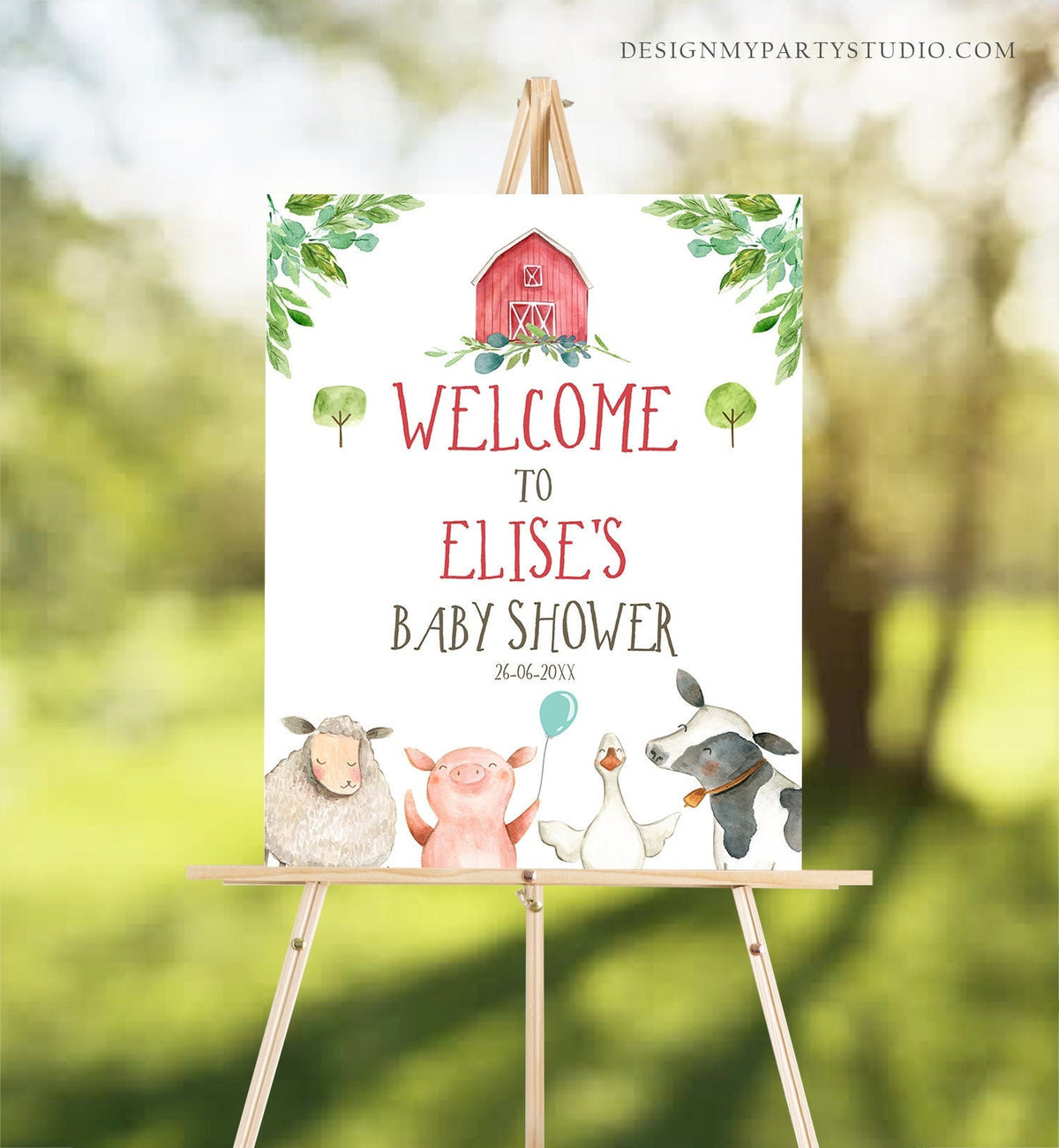 Editable Farm Baby Shower Welcome Sign Girl Barnyard Birthday Welcome Sign Farm Animals Birthday Welcome Boy Template Corjl PRINTABLE 0155