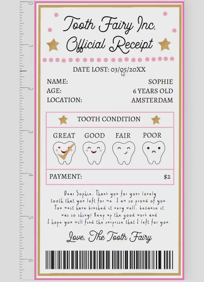 Editable Tooth Fairy Receipt First Lost Tooth Certificate Official Fairy Note Kids Tooth Fairy Letter Girl Digital Template Printable 0526