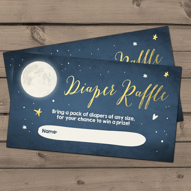 Moon Baby shower Diaper raffle card To the moon and back Diaper ticket Stars Diaper Game Baby shower game Diaper ticket Printable 0017