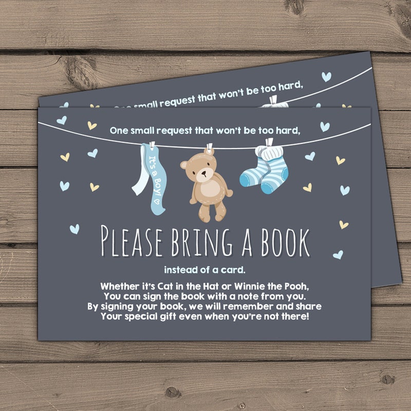 Baby shower Bring a book card Teddy bear Boy Baby shower Teddy bear Book insert Book card Teddy bear Bring a book Blue brown PRINTABLE 0025