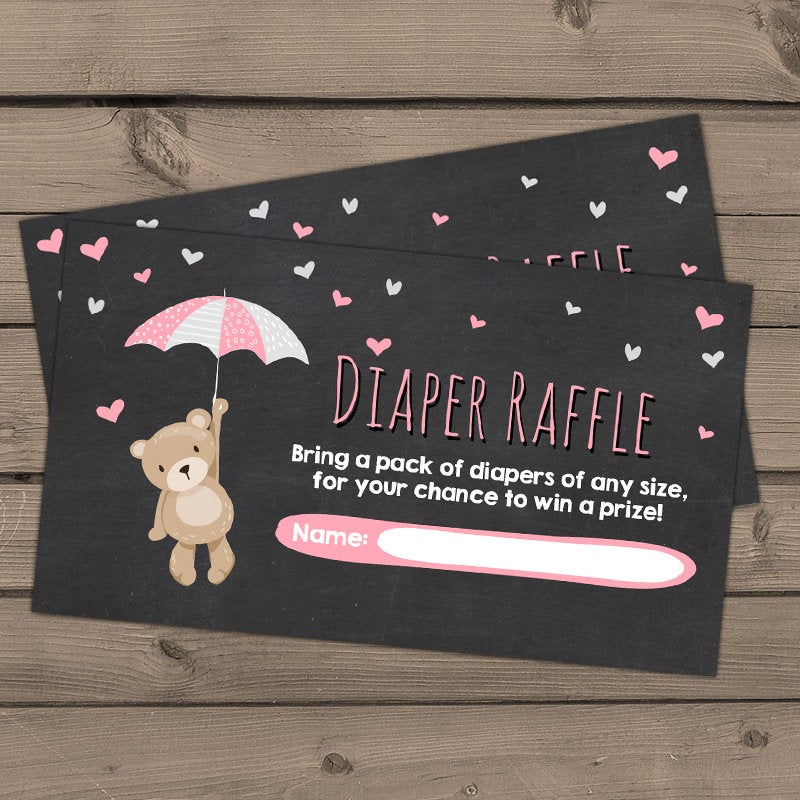 Baby shower Diaper raffle card Teddy bear Girl Baby shower game Teddy bear Diaper raffle ticket Teddy bear Pink Girl Shower  PRINTABLE 0025