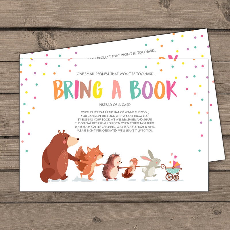 Baby shower Bring a book card Woodland Baby shower Woodland Book insert Book card Gender neutral Printable woodland book card PRINTABLE 0040