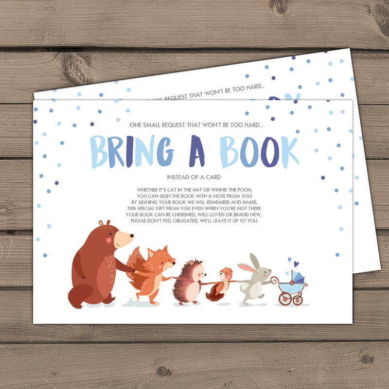 Baby shower Bring a book card Woodland Baby shower Woodland Book insert Book card Boy blue Printable woodland book card PRINTABLE 0040