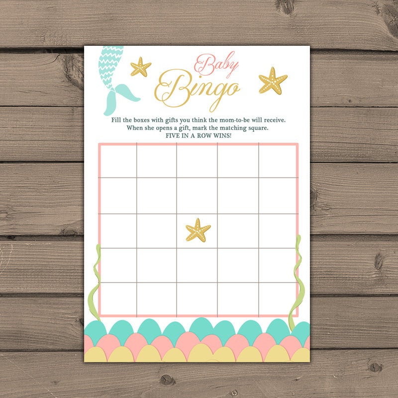 Mermaid Baby shower Bingo game Bingo cards Instant download Bingo Mermaid baby shower Coral mint gold Under the sea shower PRINTABLE 0021