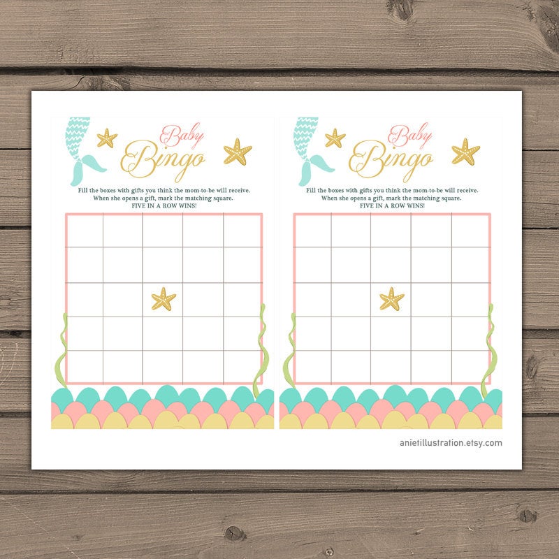 Mermaid Baby shower Bingo game Bingo cards Instant download Bingo Mermaid baby shower Coral mint gold Under the sea shower PRINTABLE 0021