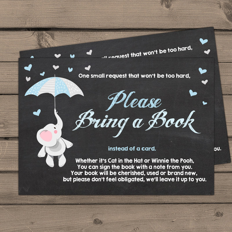 Baby shower Bring a book card Elephant Baby Shower Elephant Book insert Book card Blue grey Baby shower Little Peanut DIY PRINTABLE 0037