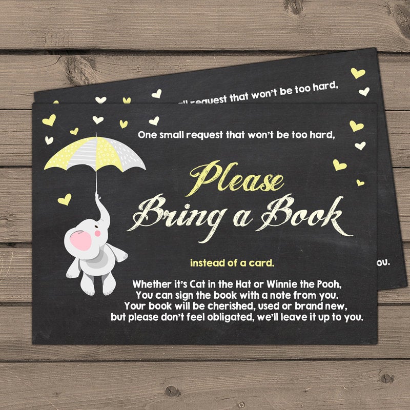 Baby shower Bring a book card Elephant Baby Shower Elephant Book insert Book card Yellow grey Baby shower Little Peanut DIY PRINTABLE 0037