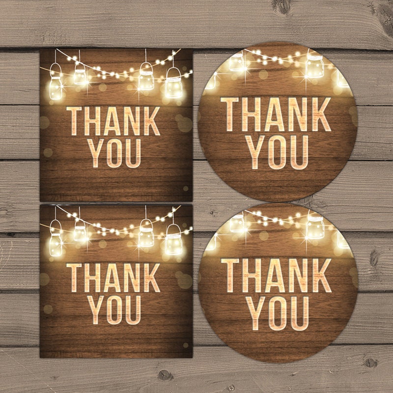 Rustic Thank you Gift Tag Rustic favor tags String lights wood Stickers Boho BBQ Birthday shower BabyQ Thank you tags PRINTABLE 0015