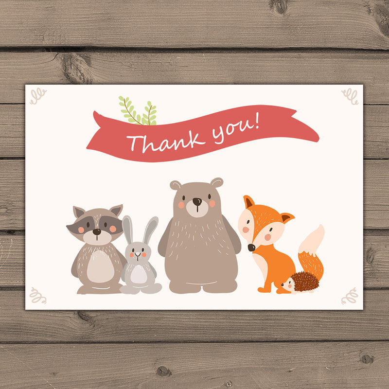 Woodland Thank you cards Baby shower thank you card Instant download Woodland animal shower Forest Gender neutral PRINTABLE Digital 0010