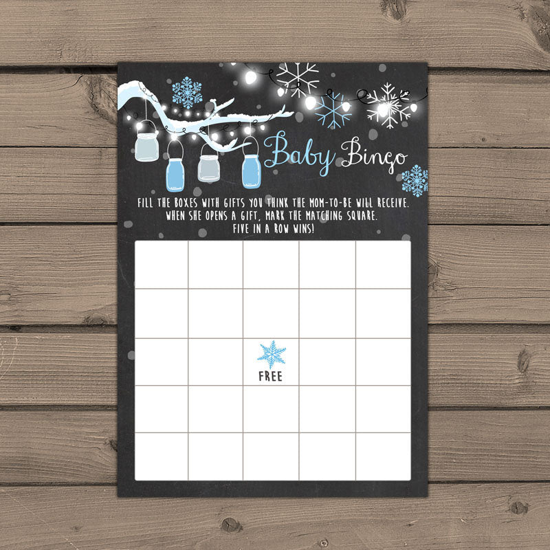 Baby shower Bingo game Winter baby shower Winter Bingo Instant download Baby bingo Boy Baby Shower Mason jars Boy blue PRINTABLE 0012