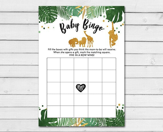 Safari Baby Shower Bingo Game Cards Wild One Animals Shower Game Shower Activity Black and Gold Neutral Printable Instant Download 0016