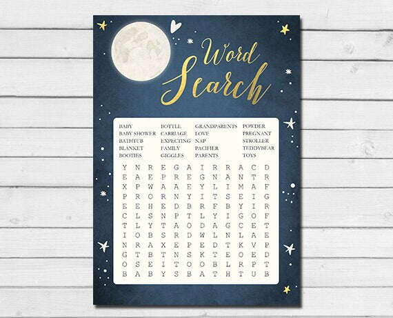 Baby Shower Love You To The Moon And Back Word Search Game Cards Boy Navy Blue Twinkle Twinkle Little Star Printable Instant Download 0017