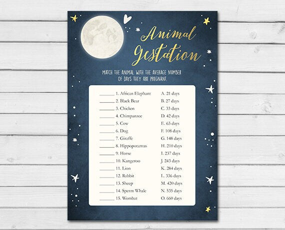 Baby Shower Love You To The Moon And Back Animal Gestation Game Boy Navy Blue Twinkle Twinkle Little Star Printable Instant Download 0017