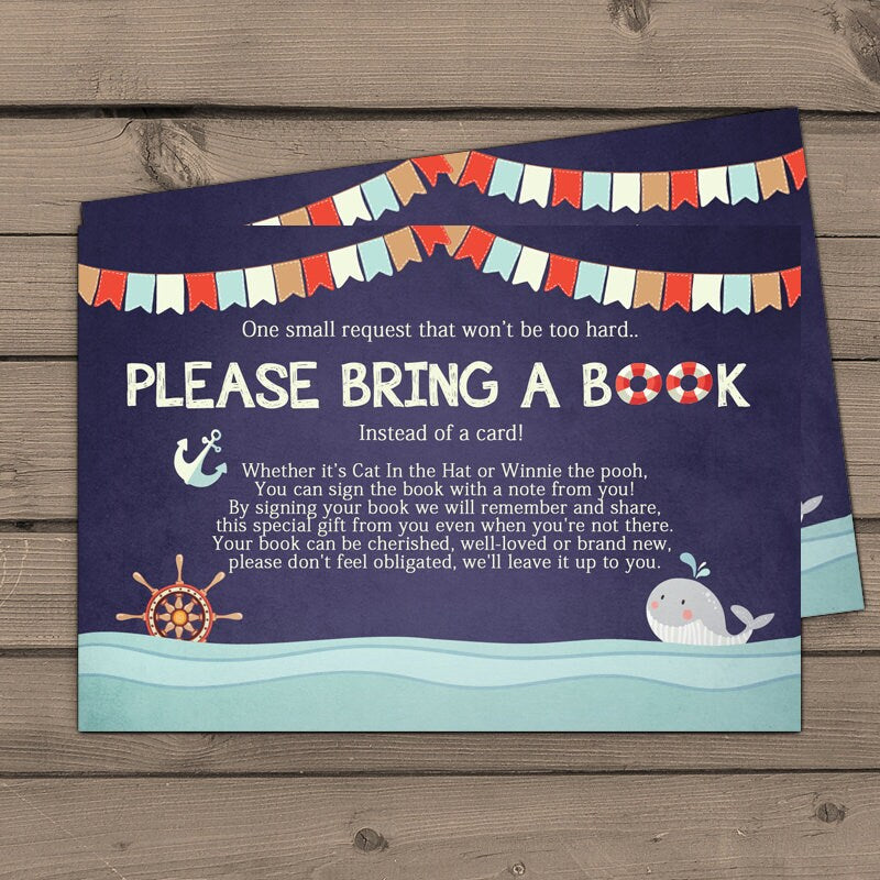 Nautical Bring a book card Nautical Baby shower Boy shower Nautical Book insert Whale baby shower bring a Book card Blue Navy PRINTABLE 0018