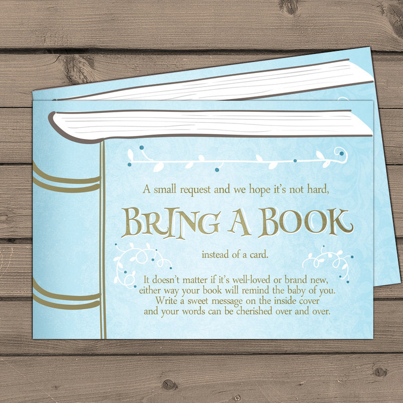 Baby Shower Bring a Book Card Storybook Baby Shower Vintage Gender neutral Book insert Book card Boy Blue Aqua Mint brown PRINTABLE 0023