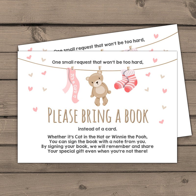 Baby shower Bring a book card Teddy bear Girl Baby shower Teddy bear Book insert Book card Teddy bear Bring a book Blush Pink PRINTABLE 0025