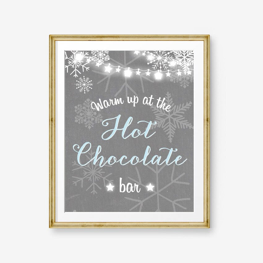 Hot Chocolate Bar Sign Winter birthday sign Hot cocoa bar table sign Warm up at the hot chocolate Baby shower Blue Digital PRINTABLE 0027