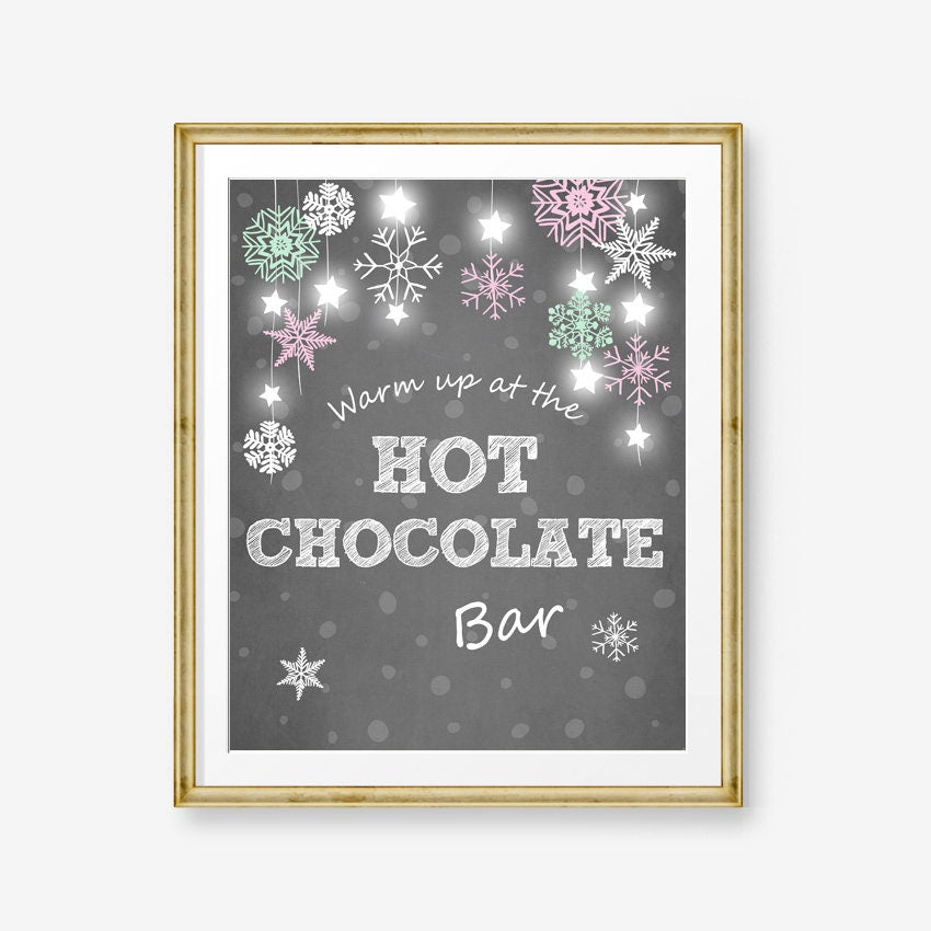 Hot Chocolate Bar Sign Winter birthday sign Hot cocoa bar table sign Warm up at the hot chocolate Baby shower Pink Digital PRINTABLE 0057