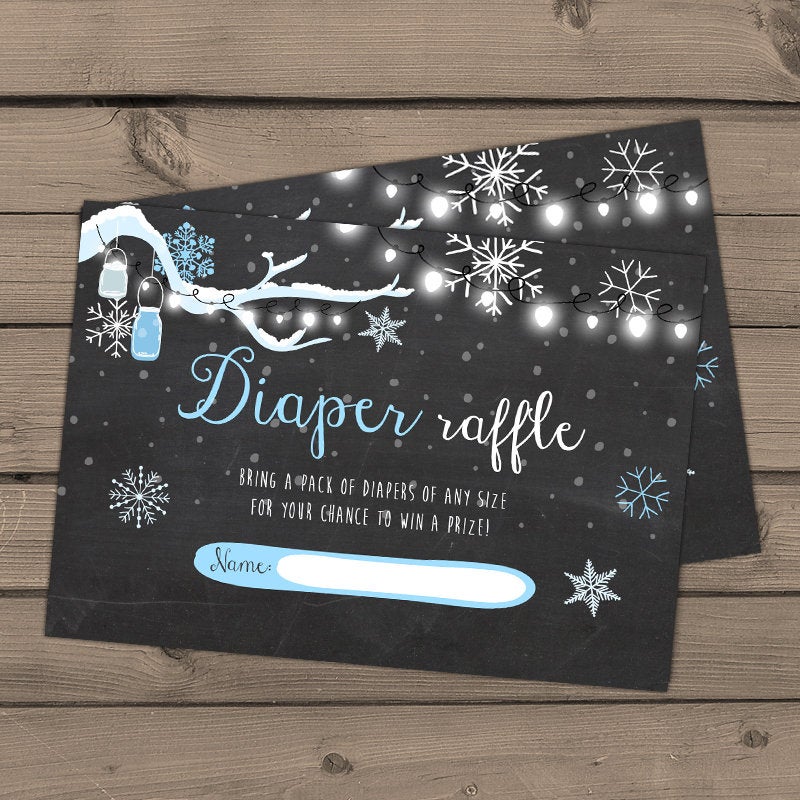 Baby shower Diaper raffle card Baby it’s cold outside Snowflakes Chalkboard Blue Baby boy shower winter Mason jars DIGITAL PRINTABLE 0012