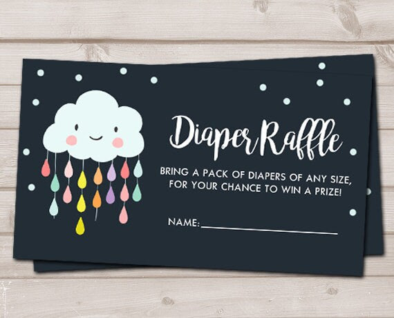 Baby shower Diaper raffle card Rain cloud Boy shower Girl Baby shower game Baby Sprinkle Rain drops Diaper raffle ticket PRINTABLE 0036