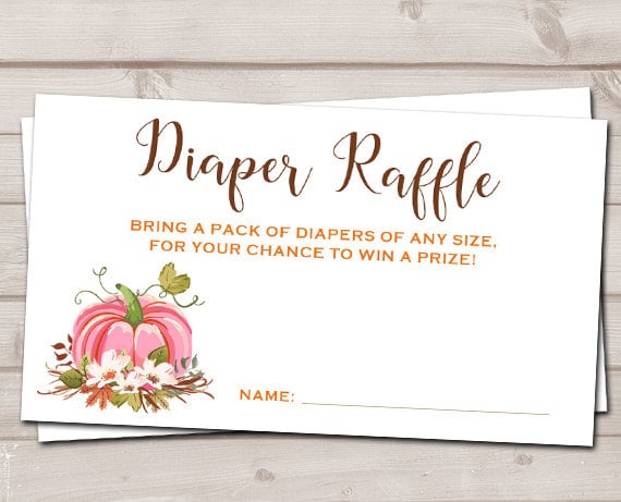 Baby Shower Diaper Raffle Card Little Pumpkin Girl Shower Pink Brown Autumn Fall Rustic Diaper Raffle Instant Download PRINTABLE 0049