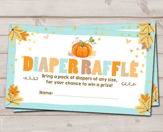 Baby Shower Diaper Raffle Card Little Pumpkin Boy Shower Blue Leaves Autumn Fall Rustic Diaper Raffle Instant Download PRINTABLE 0055