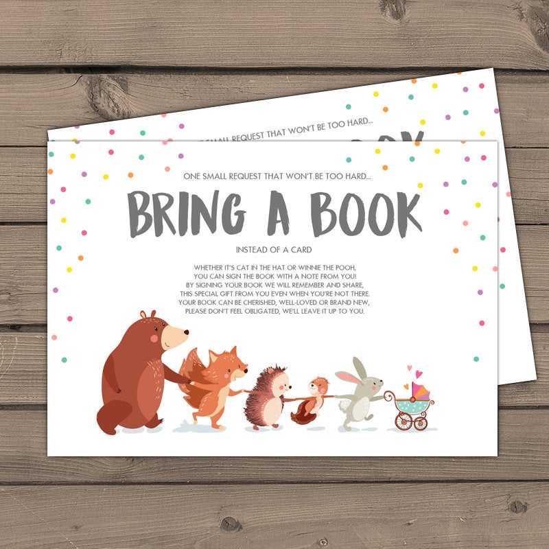 Baby shower Bring a book card Woodland Baby shower Woodland Book insert Book card Gender neutral Printable woodland book card PRINTABLE 0040