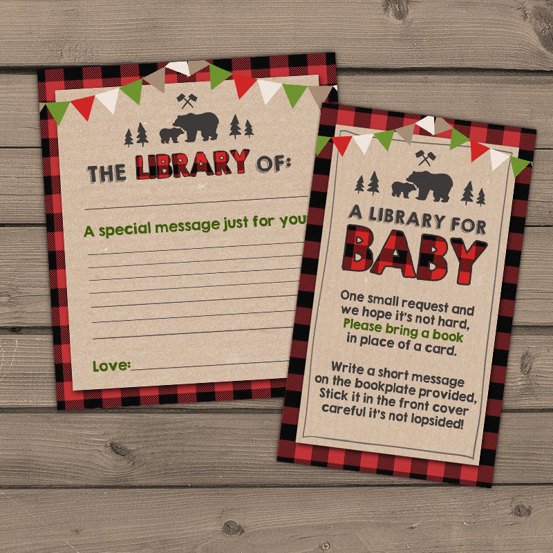 Baby Shower Bring a Book Card Lumberjack Buffalo Plaid Baby Baby shower Lumberjack Baby shower Book insert Book card Plaid PRINTABLE 0026