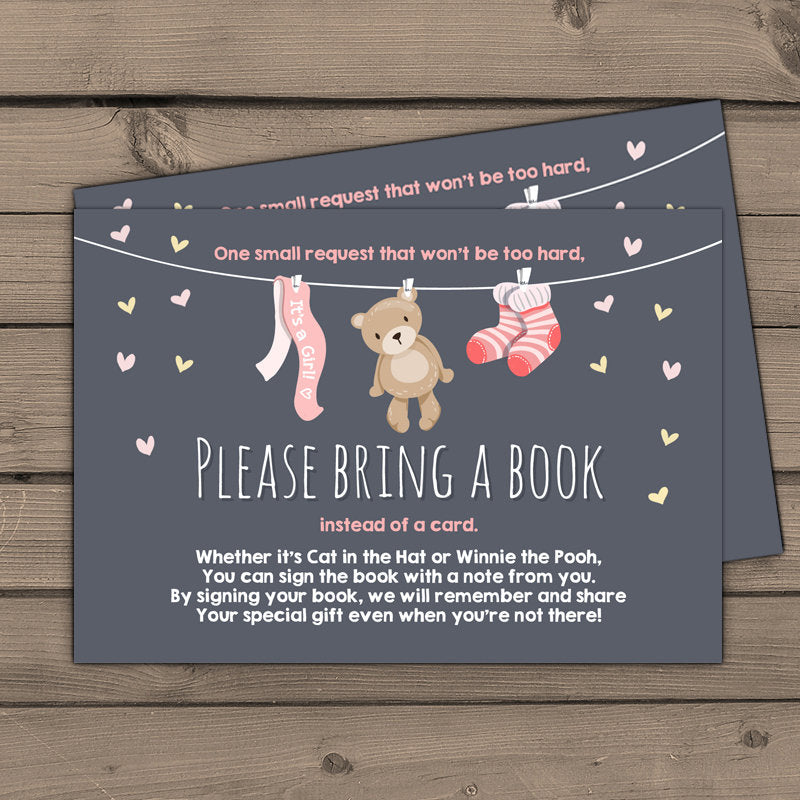 Baby shower Bring a book card Teddy bear Boy Baby shower Teddy bear Book insert Book card Teddy bear Bring a book Pink brown PRINTABLE 0025