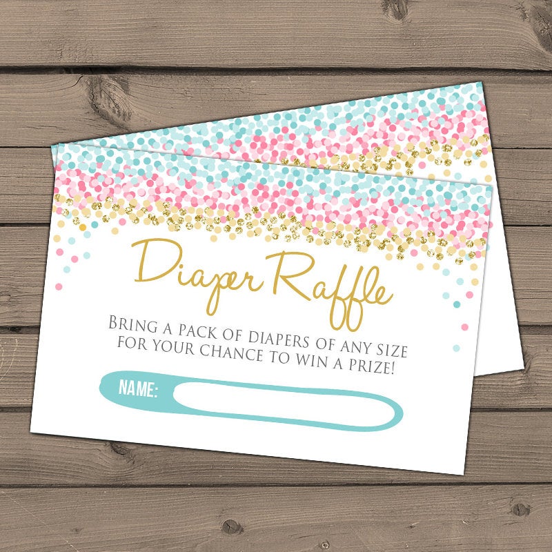 Baby shower Diaper raffle card Confetti Blue Pink Baby shower game Diaper raffle ticket Confetti White Mint Blue gold pink DIY PRINTABLE bsc