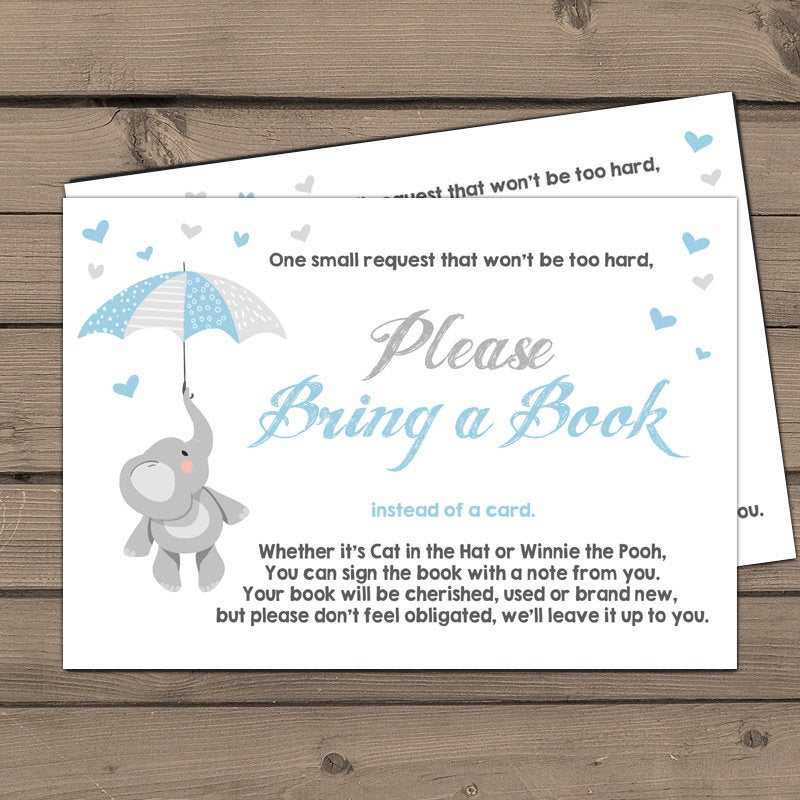 Baby shower Bring a book card Elephant Baby Shower Elephant Book insert Book card Blue grey Baby shower Little Peanut DIY PRINTABLE 0037