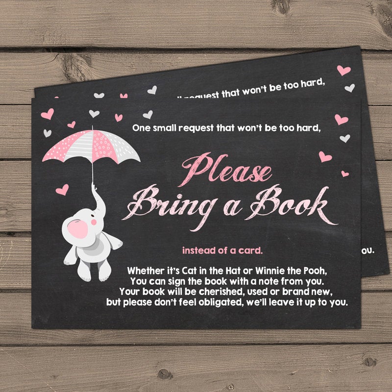 Baby shower Bring a book card Elephant Baby Shower Elephant Book insert Book card Pink grey Baby shower Little Peanut DIY PRINTABLE 0037