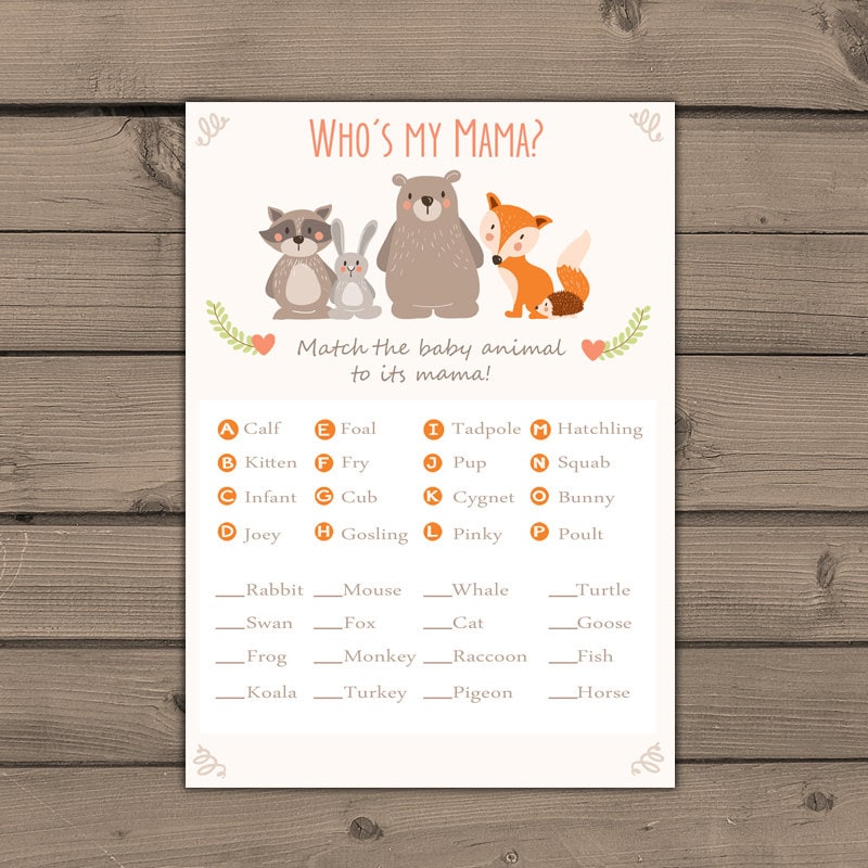 Baby shower game Match baby animals game Instant download Woodland baby shower Forest animals Gender neutral Neutral shower PRINTABLE 0010