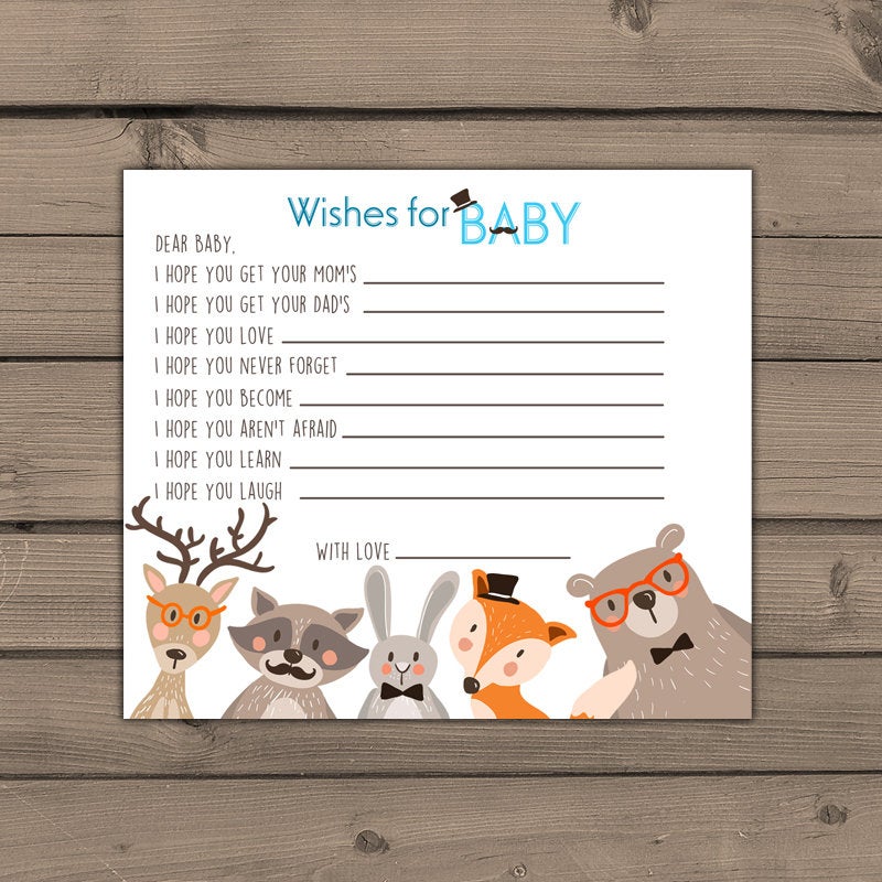 Baby shower wishes for baby Well Wishes for Baby Cards Woodland baby shower Forest animals Shower Activity PRINTABLE instant download 0010