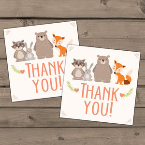 Woodland Thank you cards Baby shower thank you card Instant download Woodland animal baby shower Forest Gender PRINTABLE Digital 0010